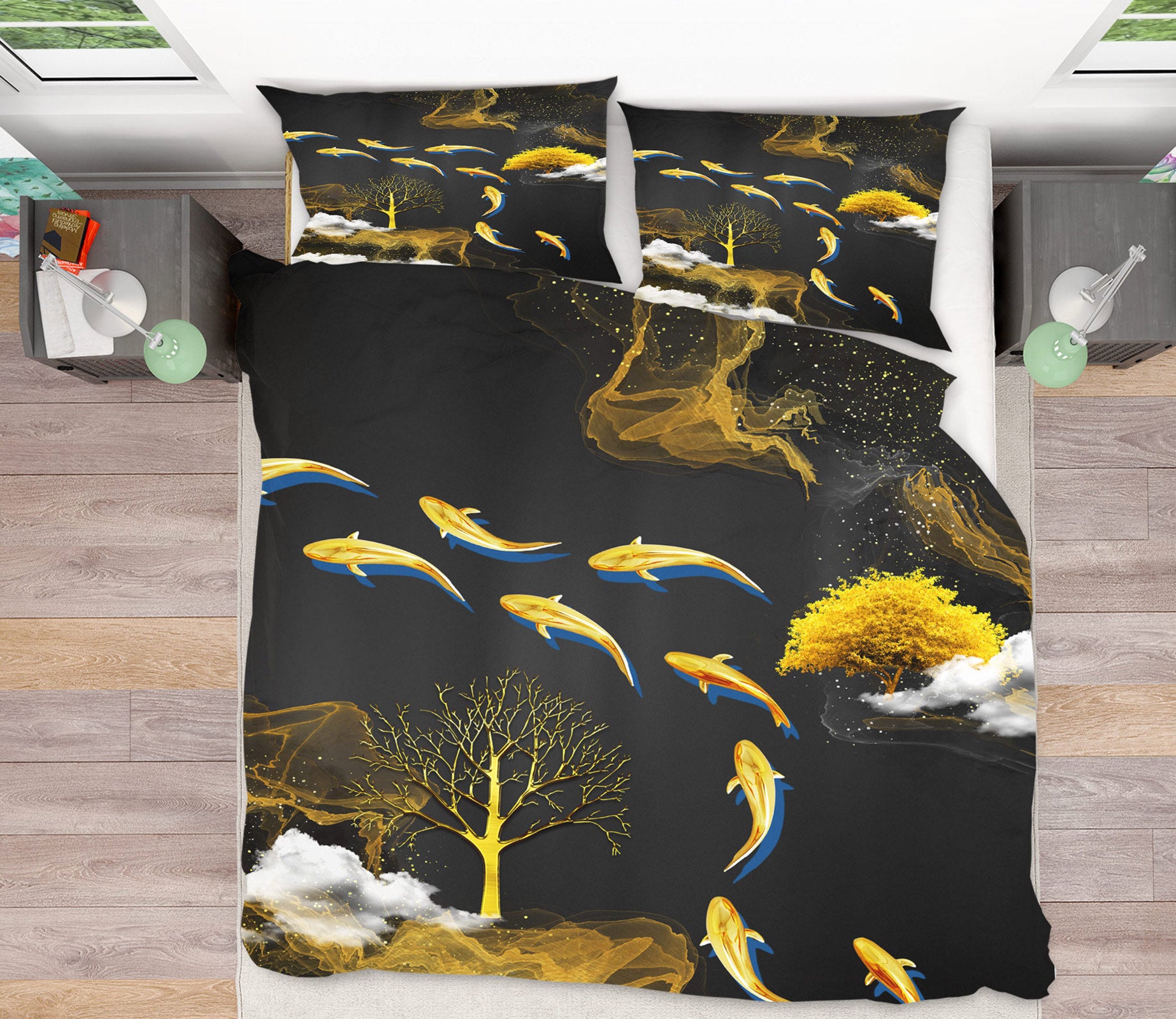 3D Golden Fish Tree 59108 Bed Pillowcases Quilt