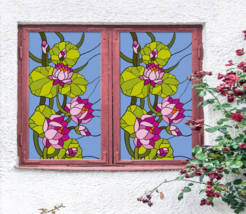 3D Red Lotus 187 Window Film Print Sticker Cling Stained Glass UV Block
