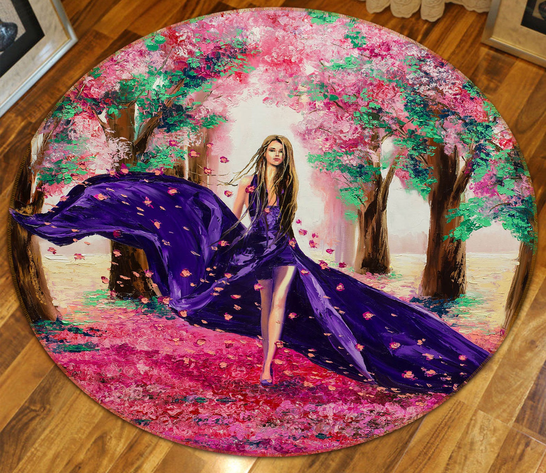 3D Beauty Flower Tree 36240 Round Non Slip Rug Mat