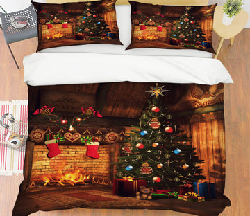 3D Fireplace Tree 51092 Christmas Quilt Duvet Cover Xmas Bed Pillowcases