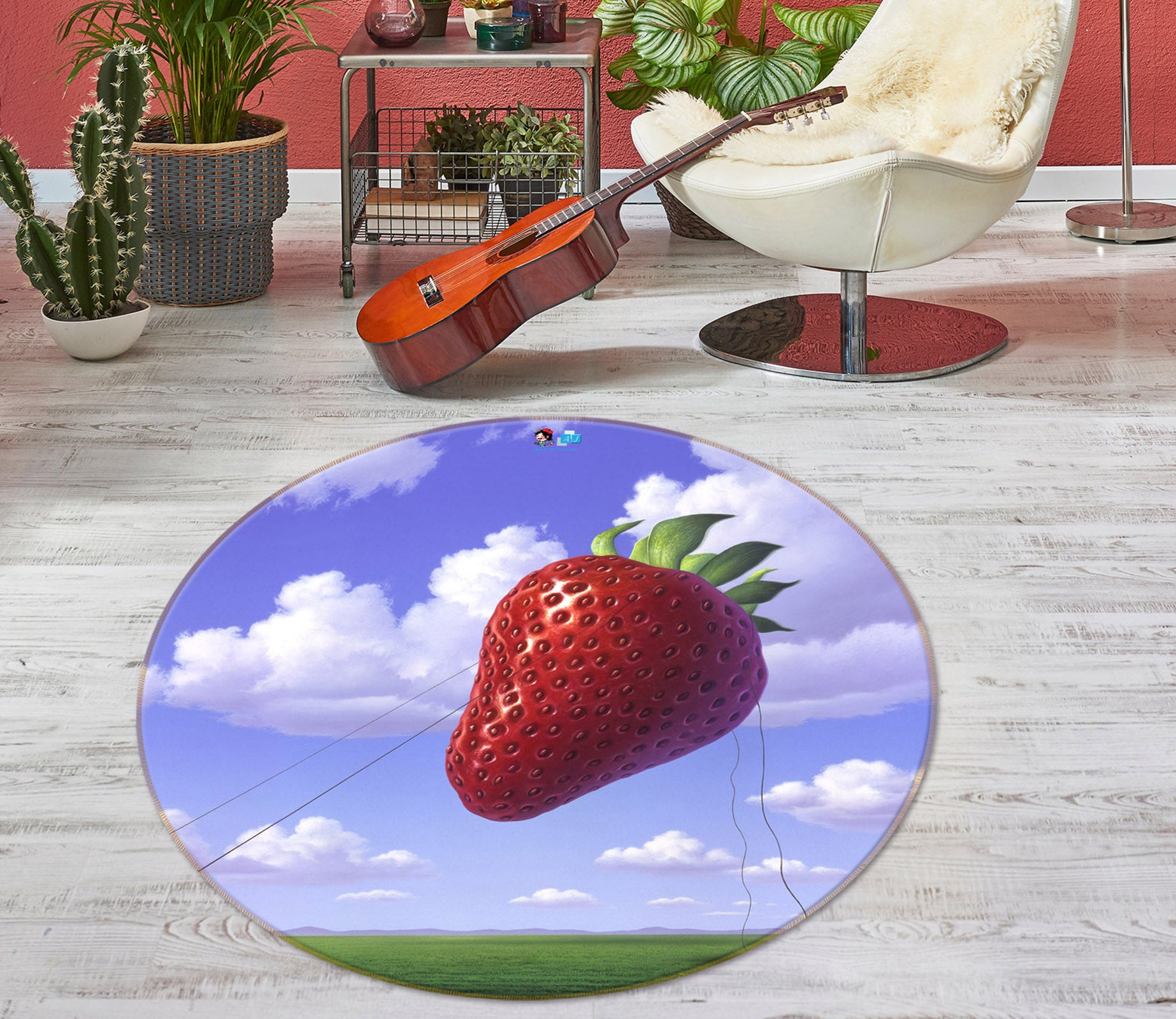 3D Strawberry Field 85118 Jerry LoFaro Rug Round Non Slip Rug Mat