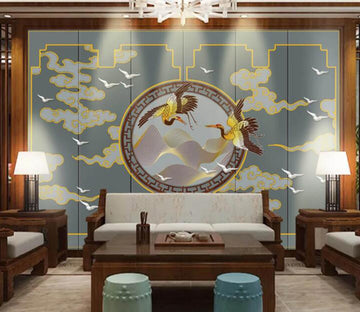 3D Golden Crane Dove WC2687 Wall Murals