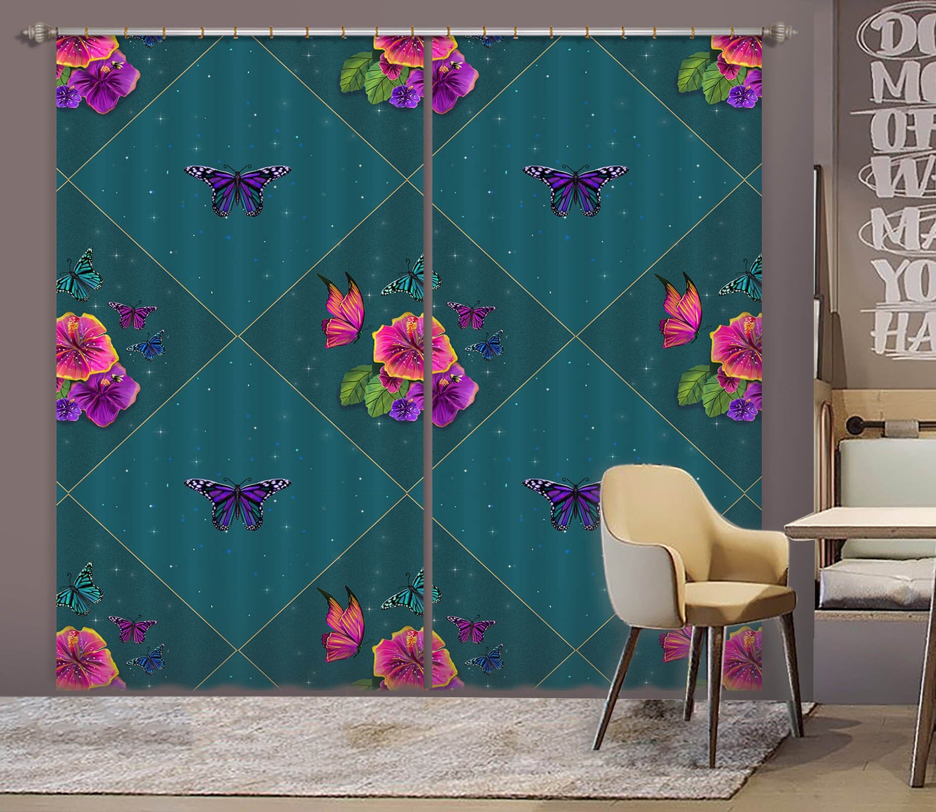 3D Purple Morning Glory 129 Rose Catherine Khan Curtain Curtains Drapes Curtains AJ Creativity Home 