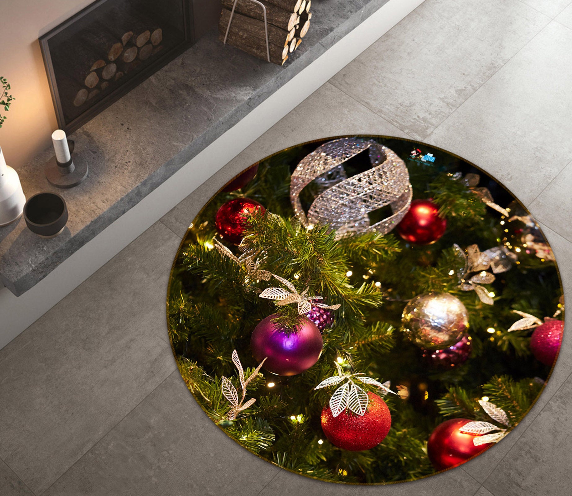 3D Ball Pendant 54177 Christmas Round Non Slip Rug Mat Xmas