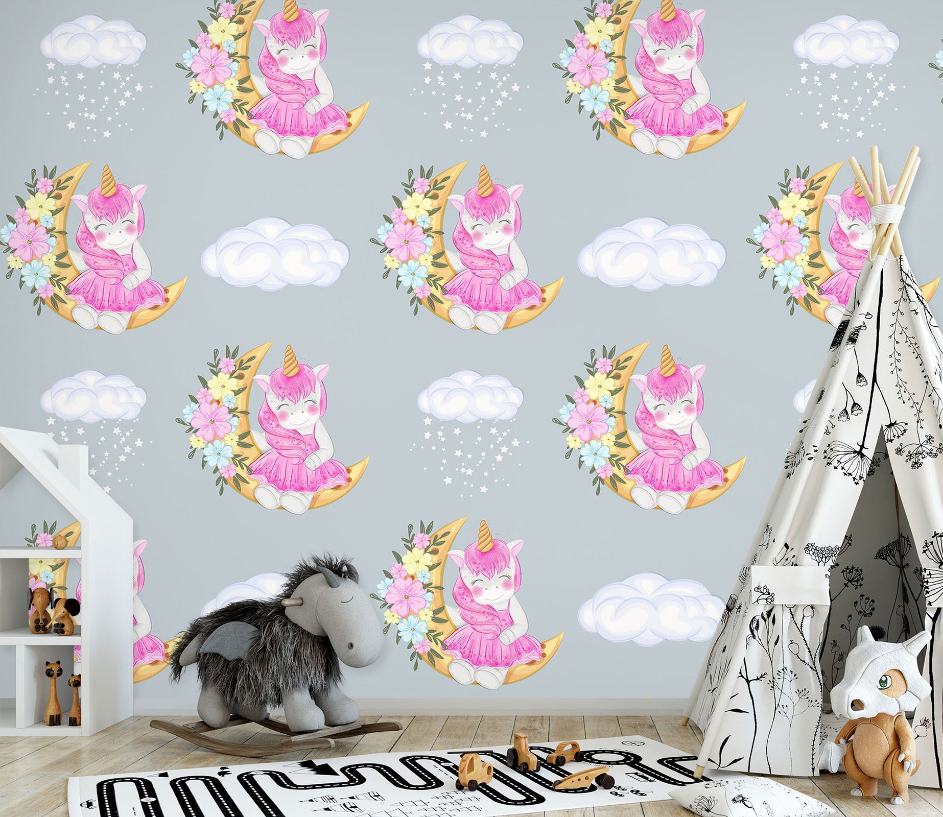 3D Moon Unicorn 58037 Wall Murals