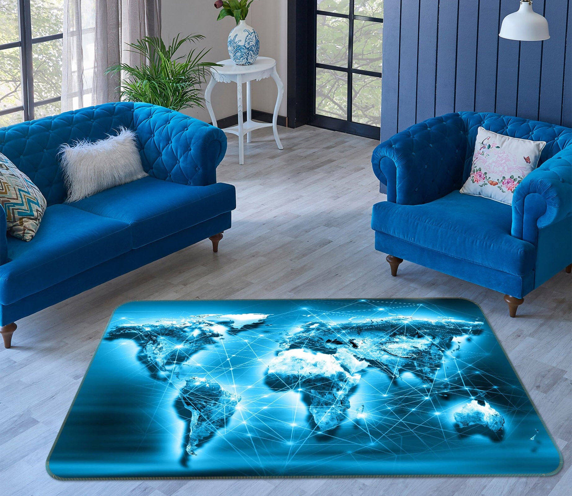 3D Blue Mountain 274 World Map Non Slip Rug Mat Mat AJ Creativity Home 