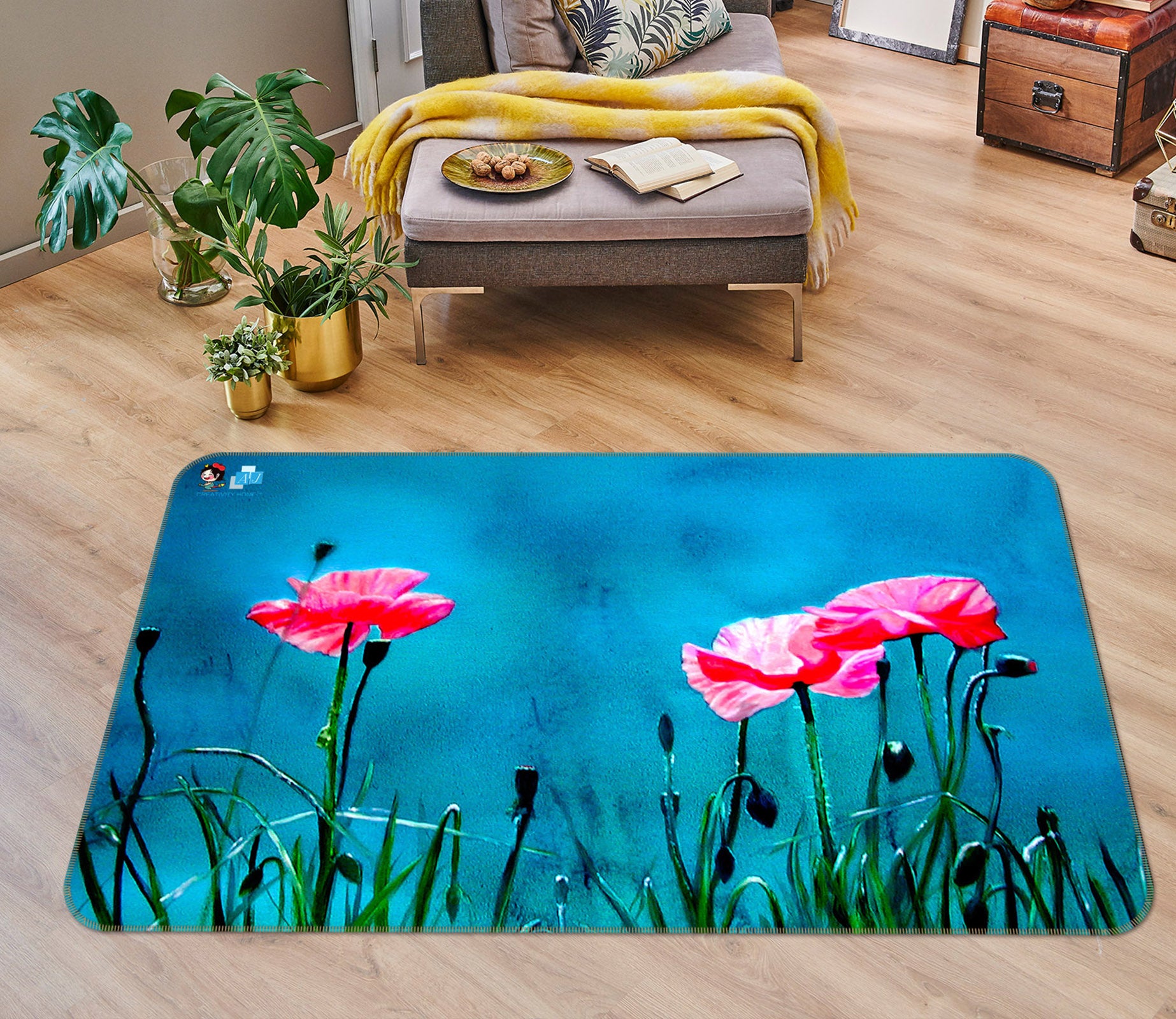 3D Pink Flowers 11137 Matthew Holden Bates Rug Non Slip Rug Mat