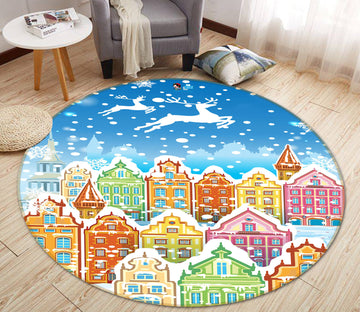 3D Colorful Houses 54138 Christmas Round Non Slip Rug Mat Xmas