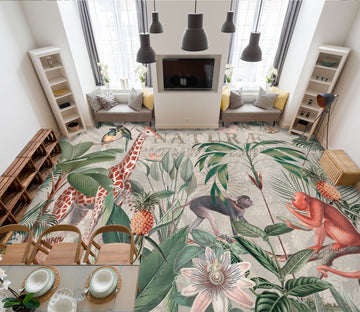 3D Jungle Giraffe Monkey 104167 Andrea Haase Floor Mural
