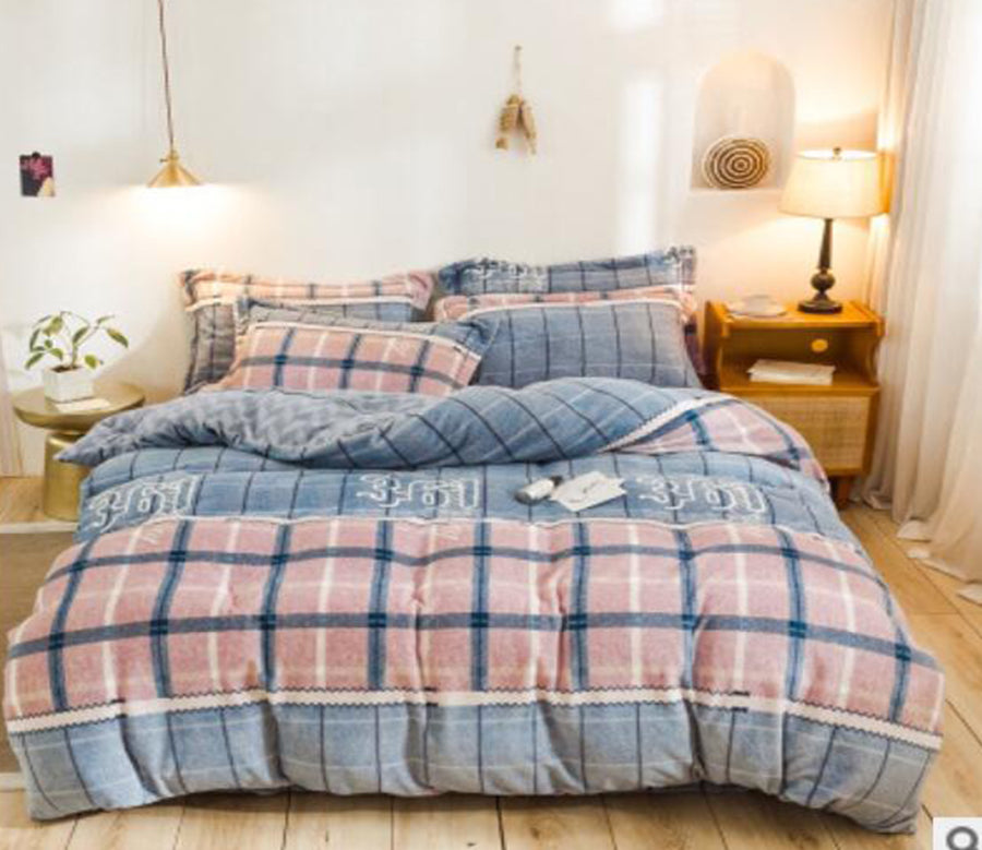 3D Blue Pink Plaid 20101 Bed Pillowcases Quilt