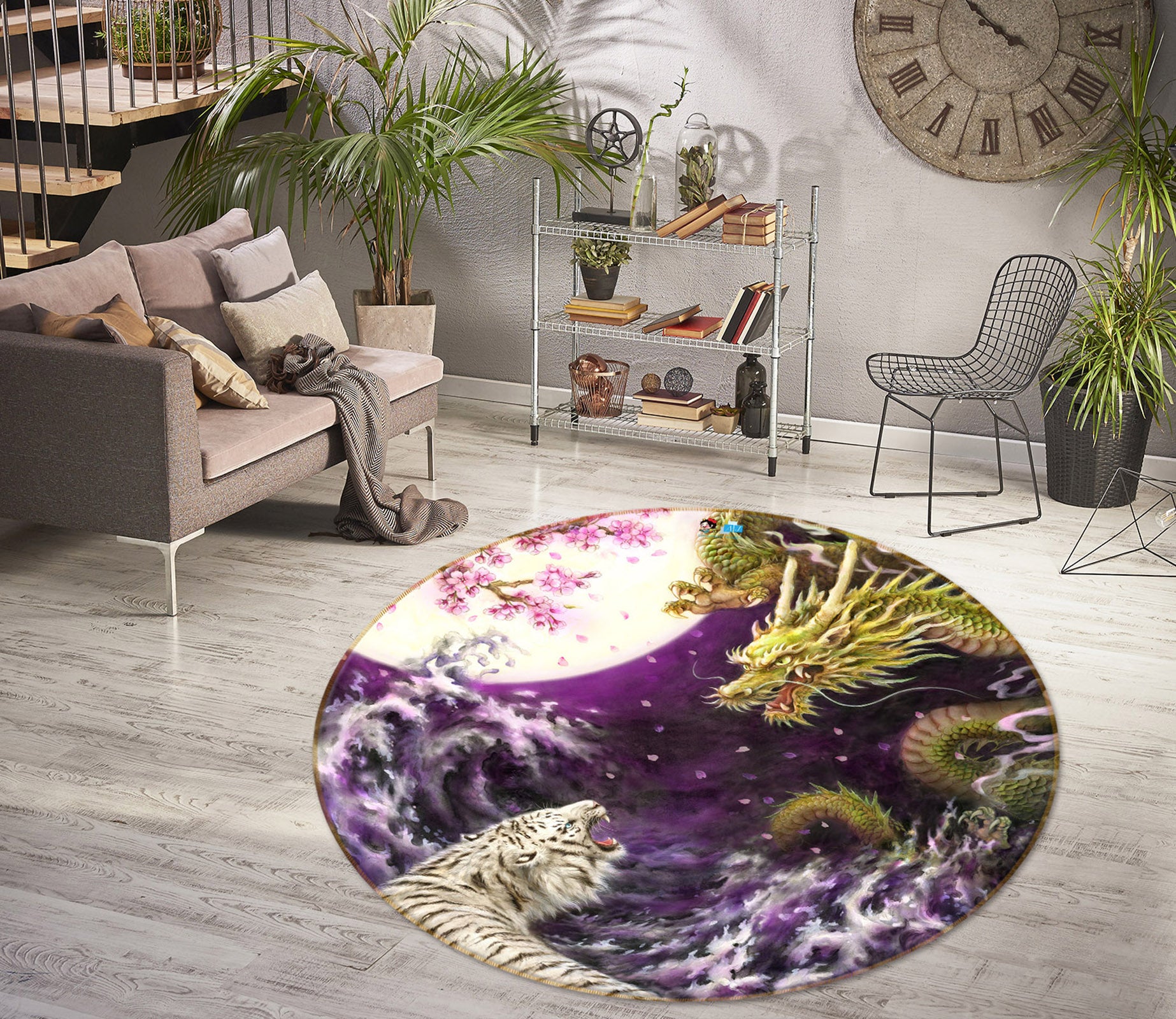 3D Tiger Dragon 6038 Kayomi Harai Rug Round Non Slip Rug Mat