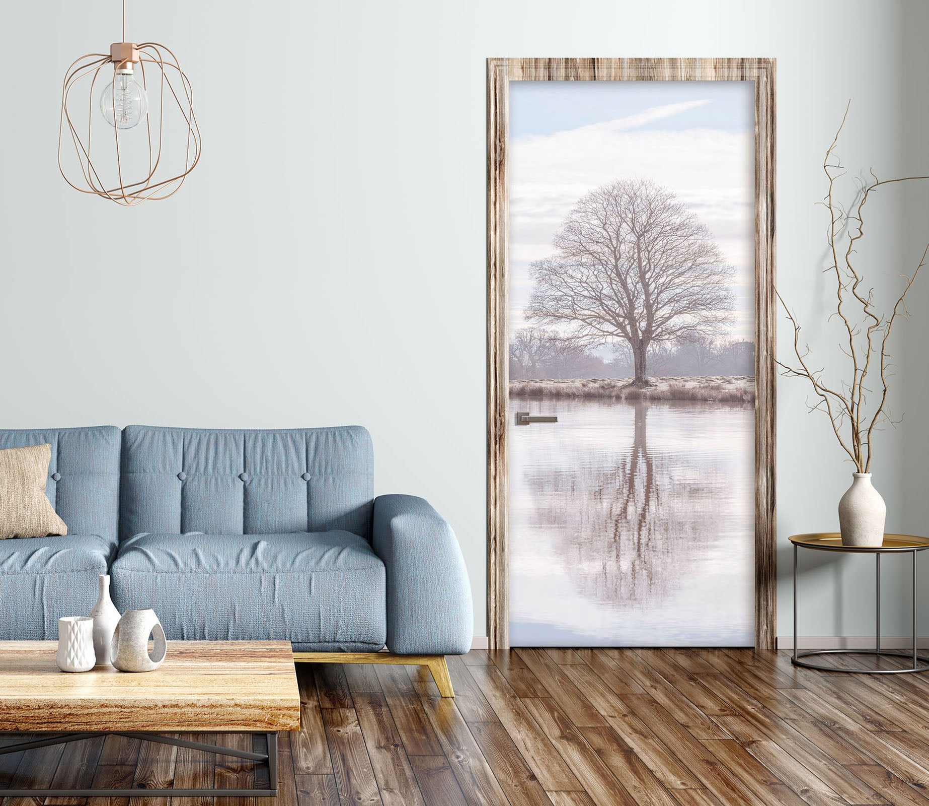 3D Grey Tree 5064 Assaf Frank Door Mural