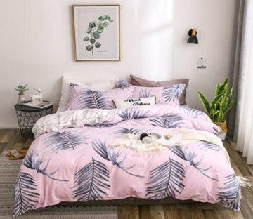 3D Pink Bottom Black Feather 4005 Bed Pillowcases Quilt