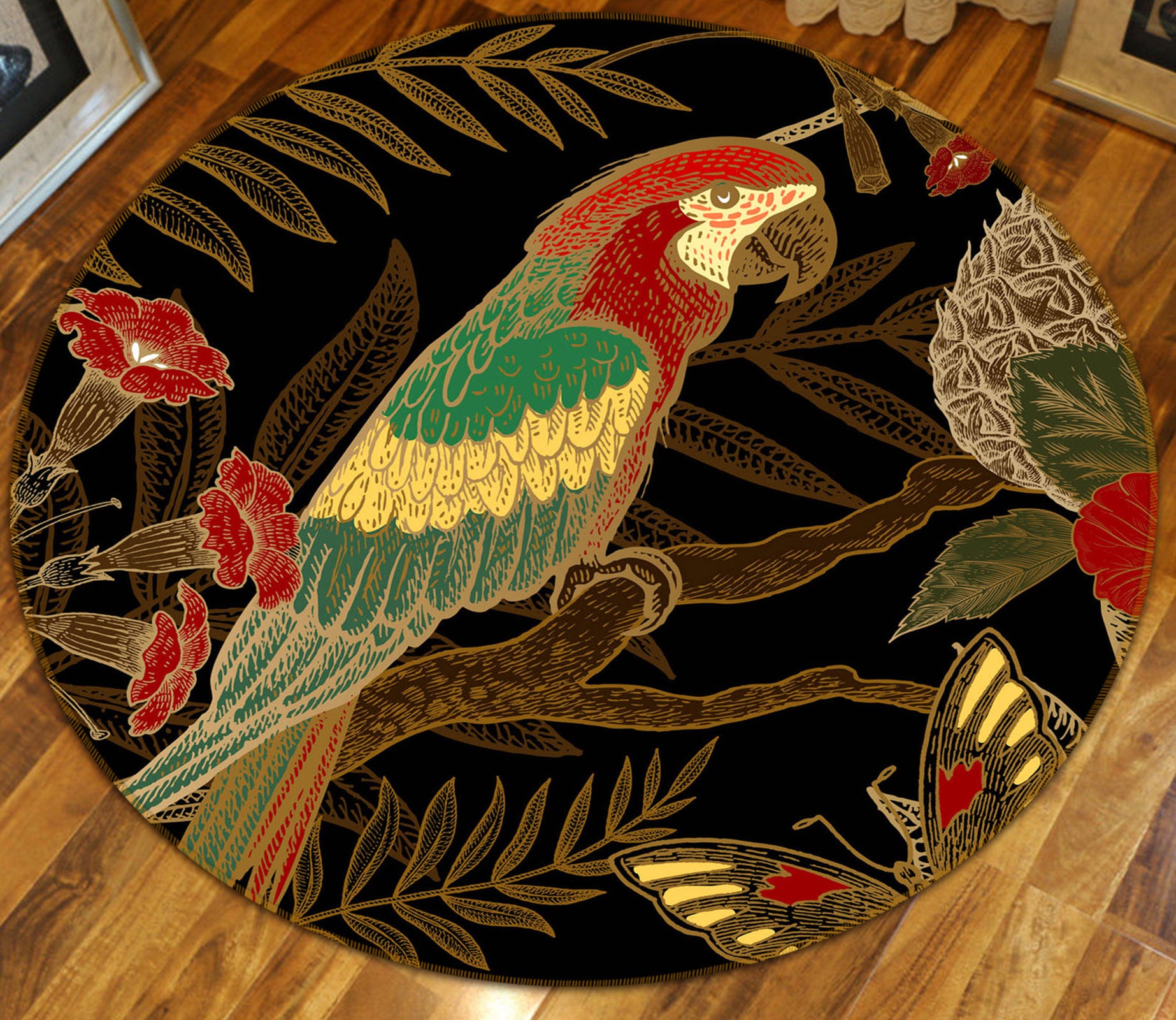 3D Branches Bird 71244 Round Non Slip Rug Mat