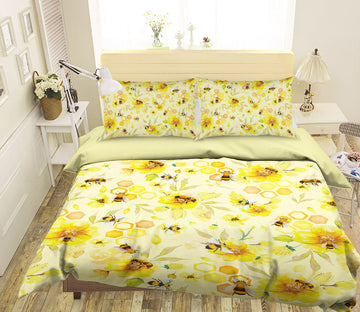 3D Yellow Flowers Bee 18190 Uta Naumann Bedding Bed Pillowcases Quilt