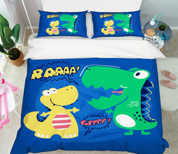 3D Cartoon Yellow Green Dinosaur 59033 Bed Pillowcases Quilt