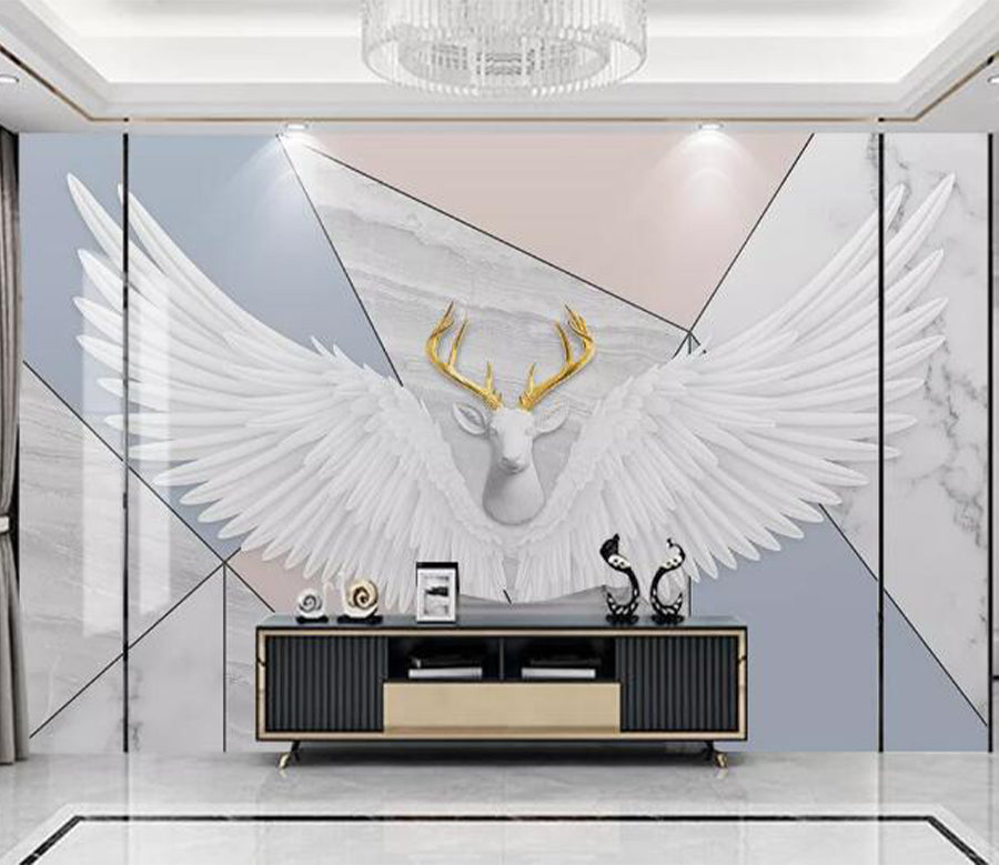 3D Deer Head Wings WC2757 Wall Murals