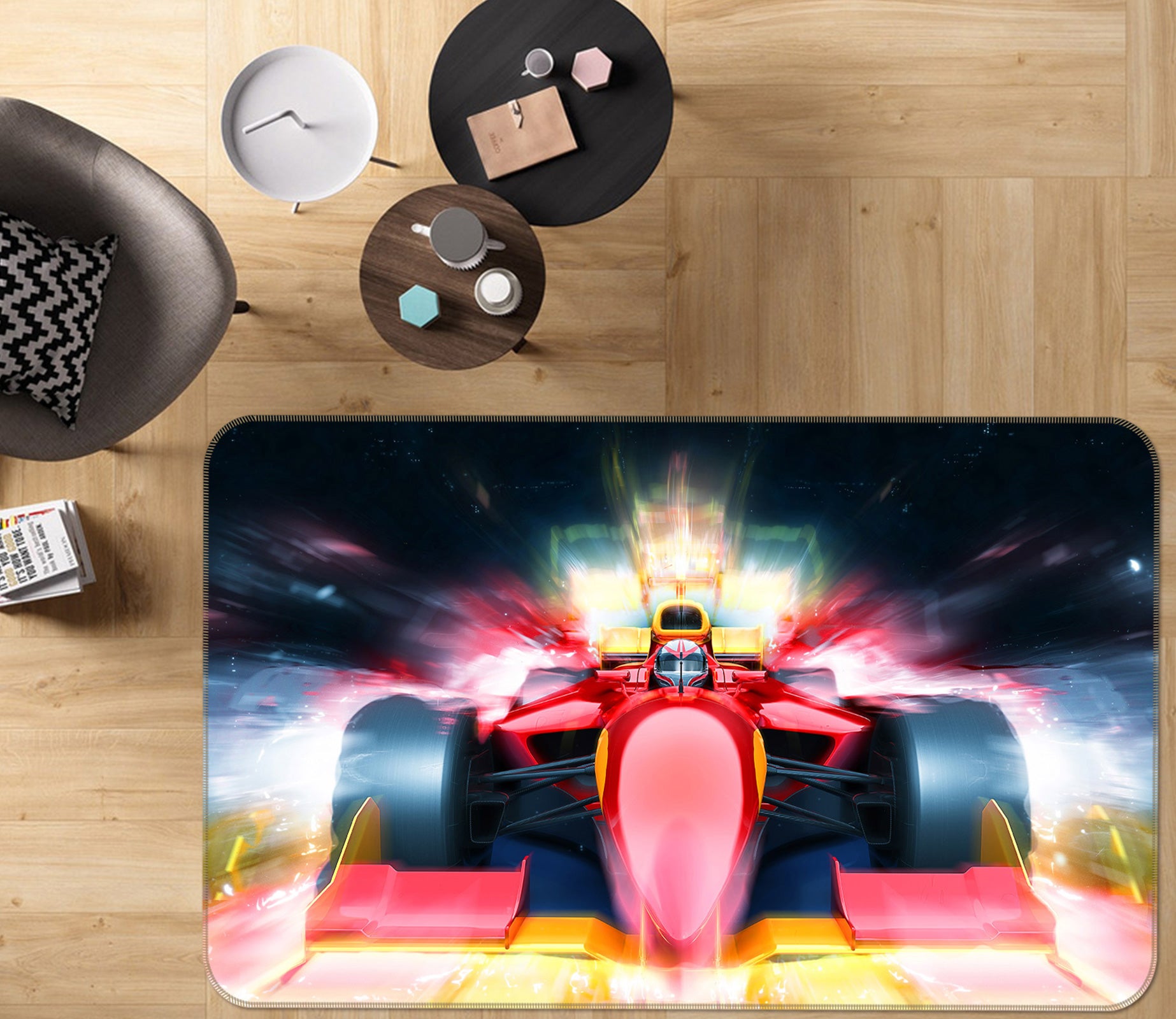 3D Red Racing Car 67196 Vehicle Non Slip Rug Mat