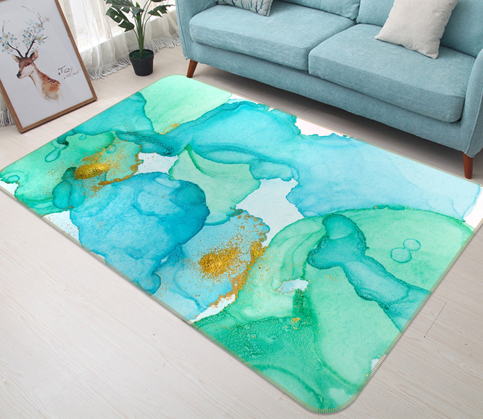 3D Light Green Pattern 29159 Non Slip Rug Mat