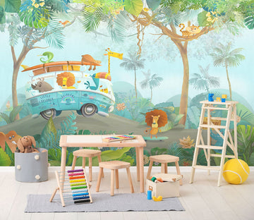 3D Lion Giraffe Car 031 Wall Murals Wallpaper AJ Wallpaper 2 