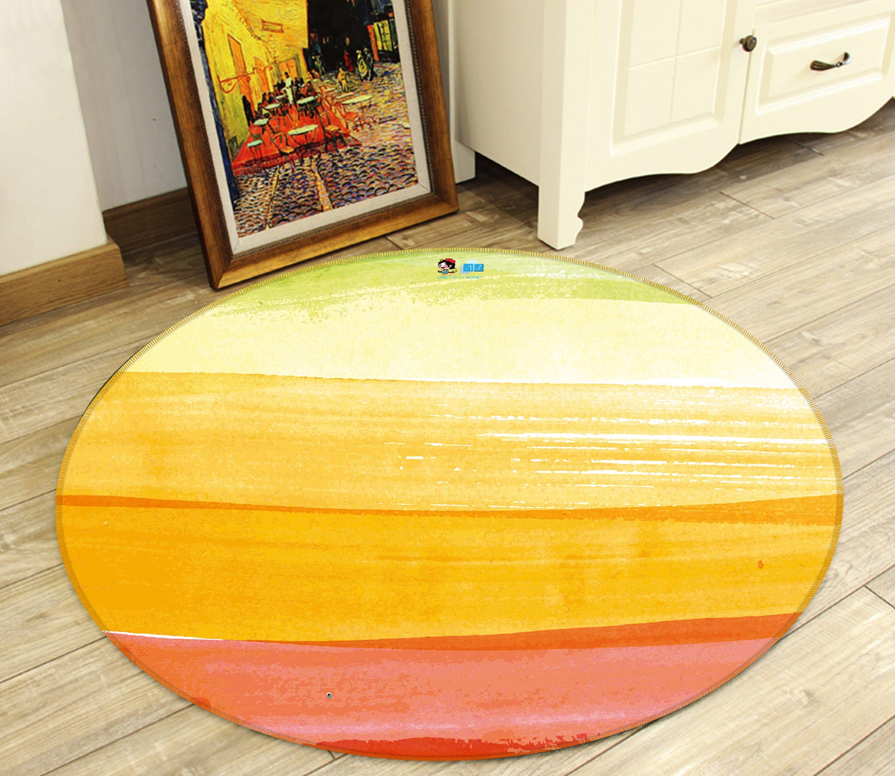 3D Yellow Gradient 81161 Round Non Slip Rug Mat