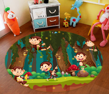 3D Forest Monkey 81237 Round Non Slip Rug Mat