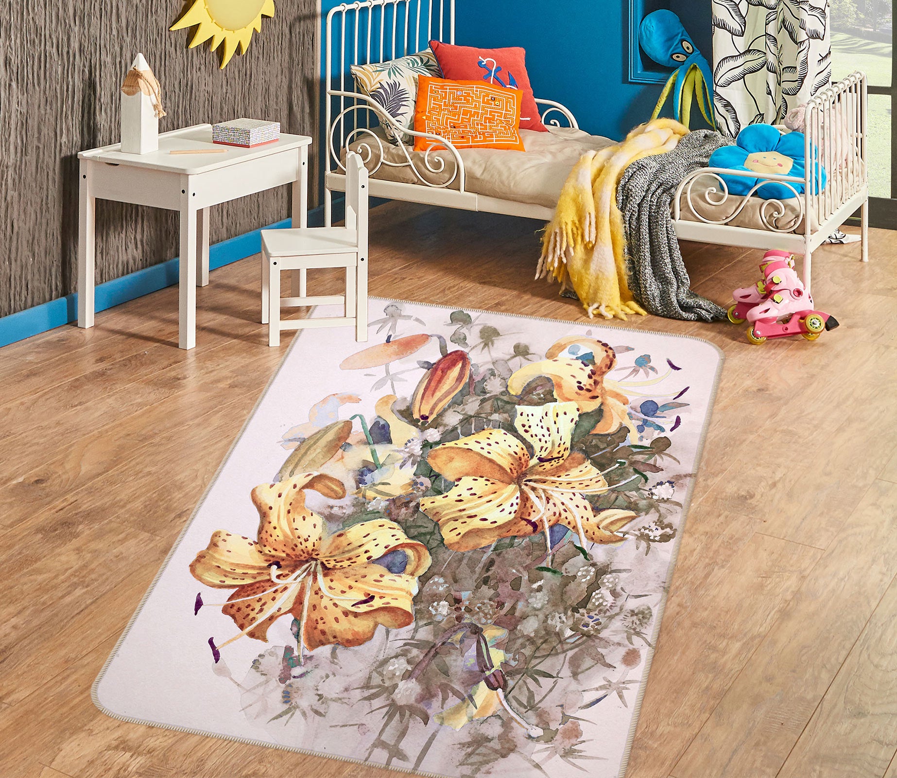 3D Golden Flowers 33061 Non Slip Rug Mat