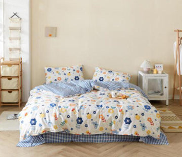 3D Yellow Blue Flowers 50068 Bed Pillowcases Quilt