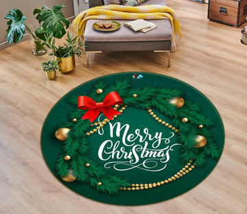 3D Green Christmas Tree 75014 Round Non Slip Rug Mat