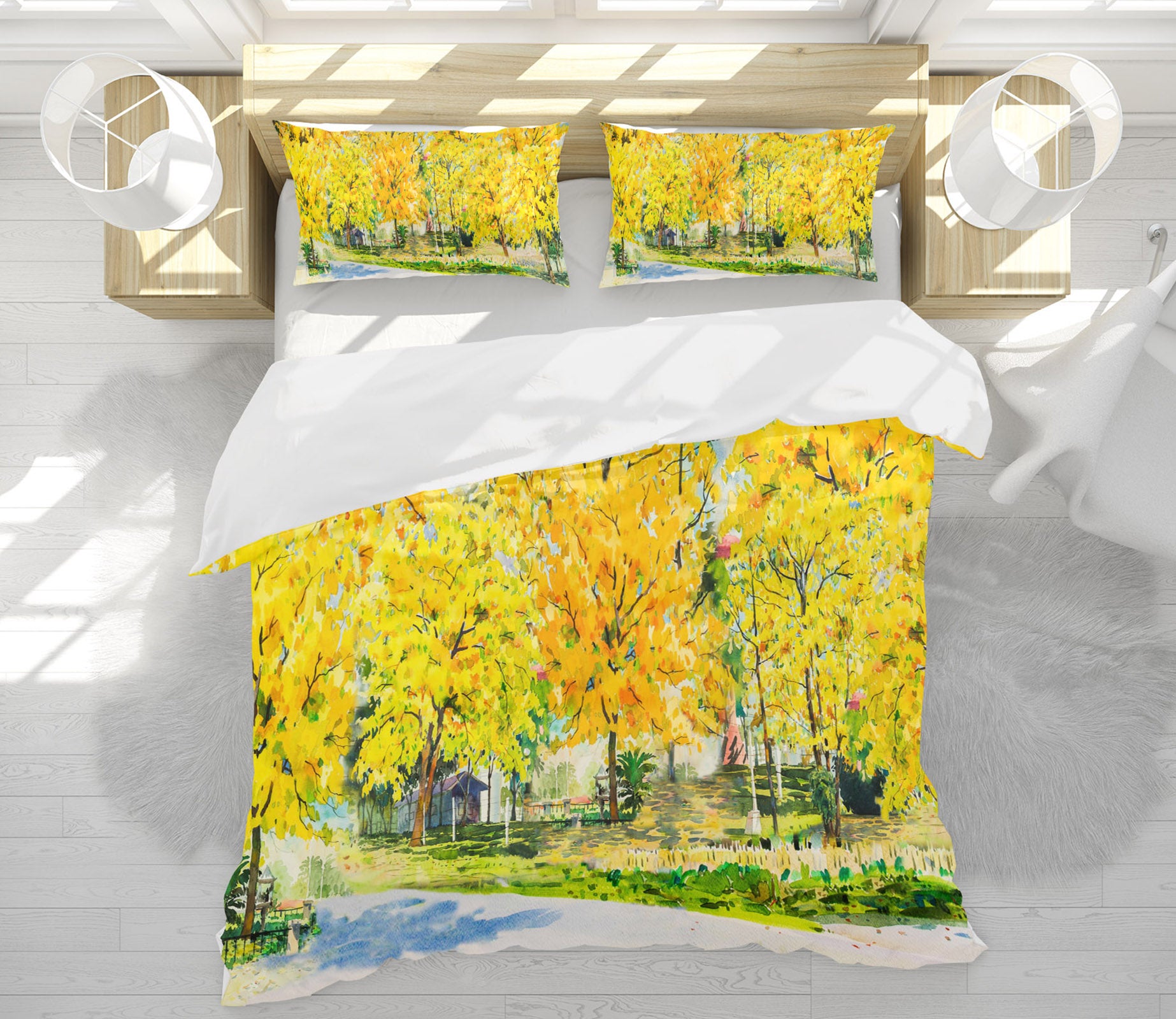 3D Yellow Forest 60136 Bed Pillowcases Quilt