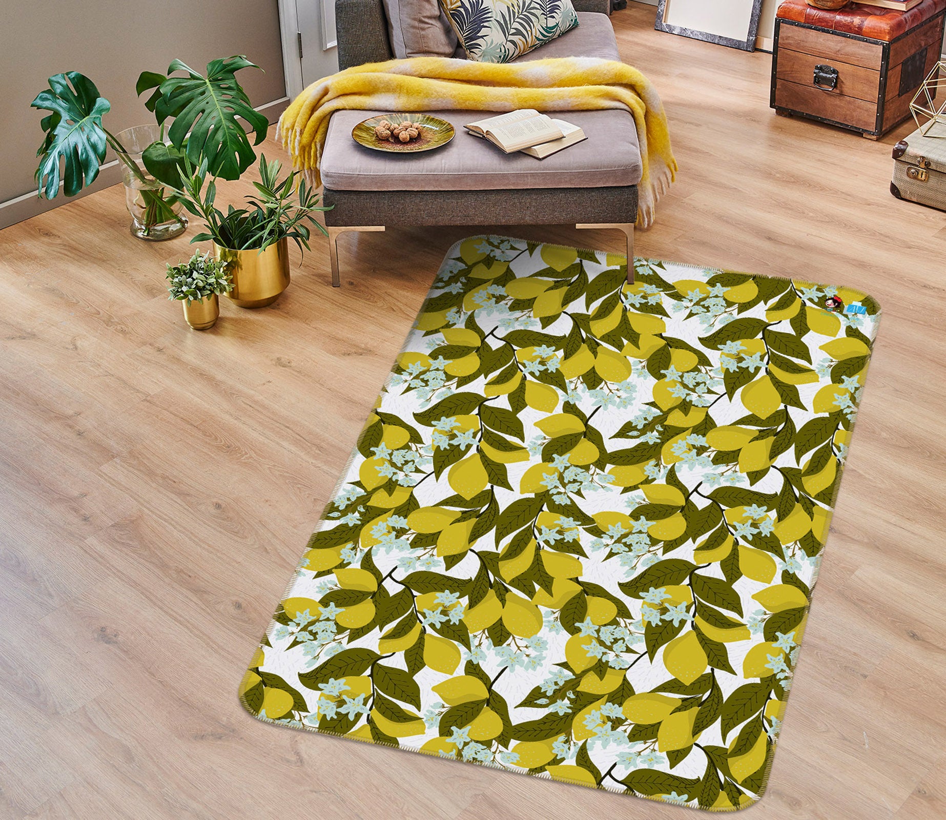 3D Bushes Leaves Blue Flower Vine 107145 Kashmira Jayaprakash Rug Non Slip Rug Mat