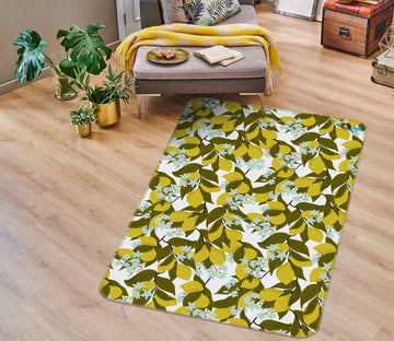 3D Bushes Leaves Blue Flower Vine 107145 Kashmira Jayaprakash Rug Non Slip Rug Mat