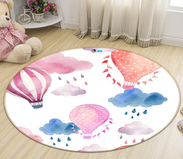 3D Hot Air Balloon Colorful Clouds 64127 Round Non Slip Rug Mat