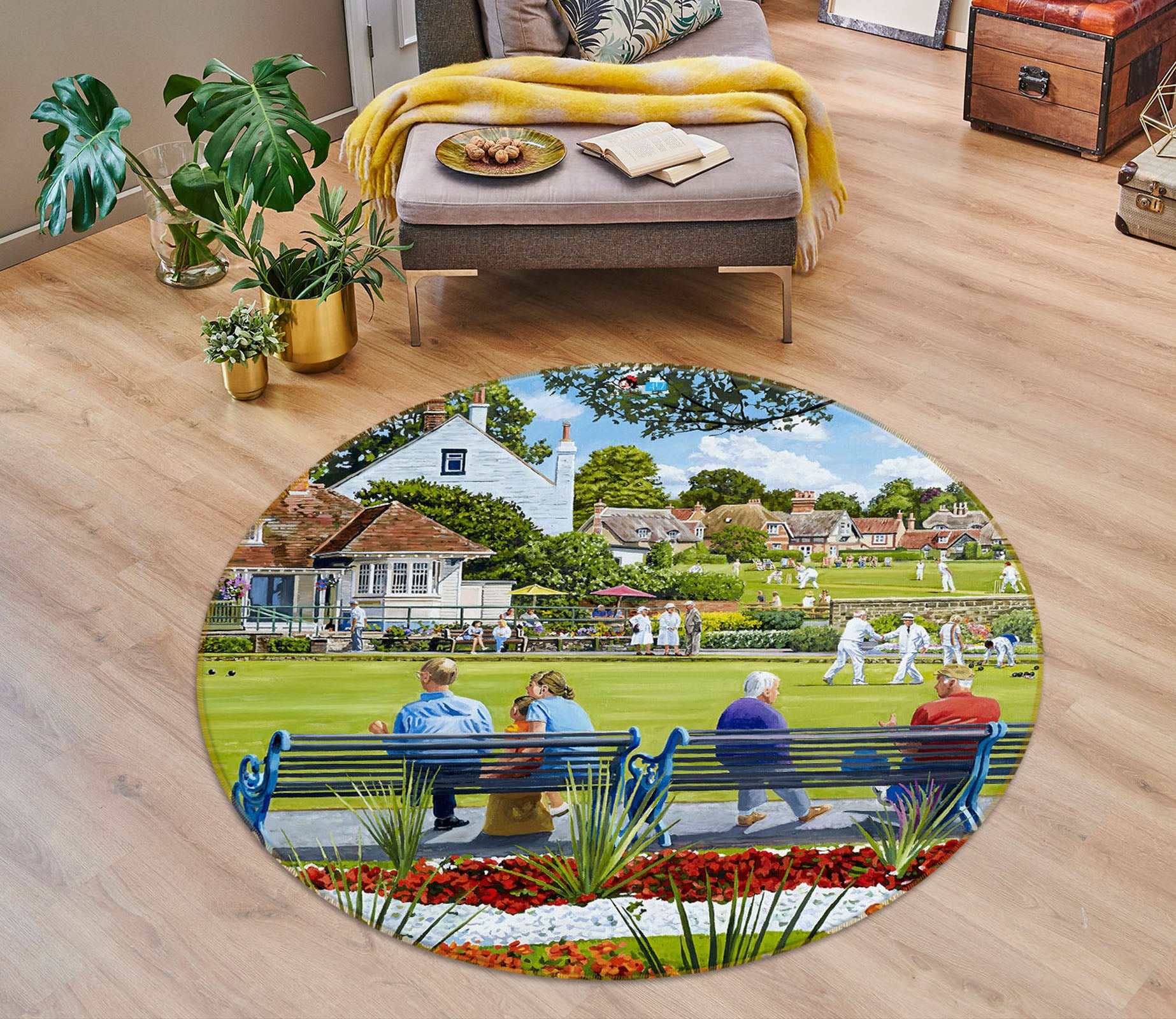 3D Resting Chair Lawn 8913 Trevor Mitchell Rug Round Non Slip Rug Mat