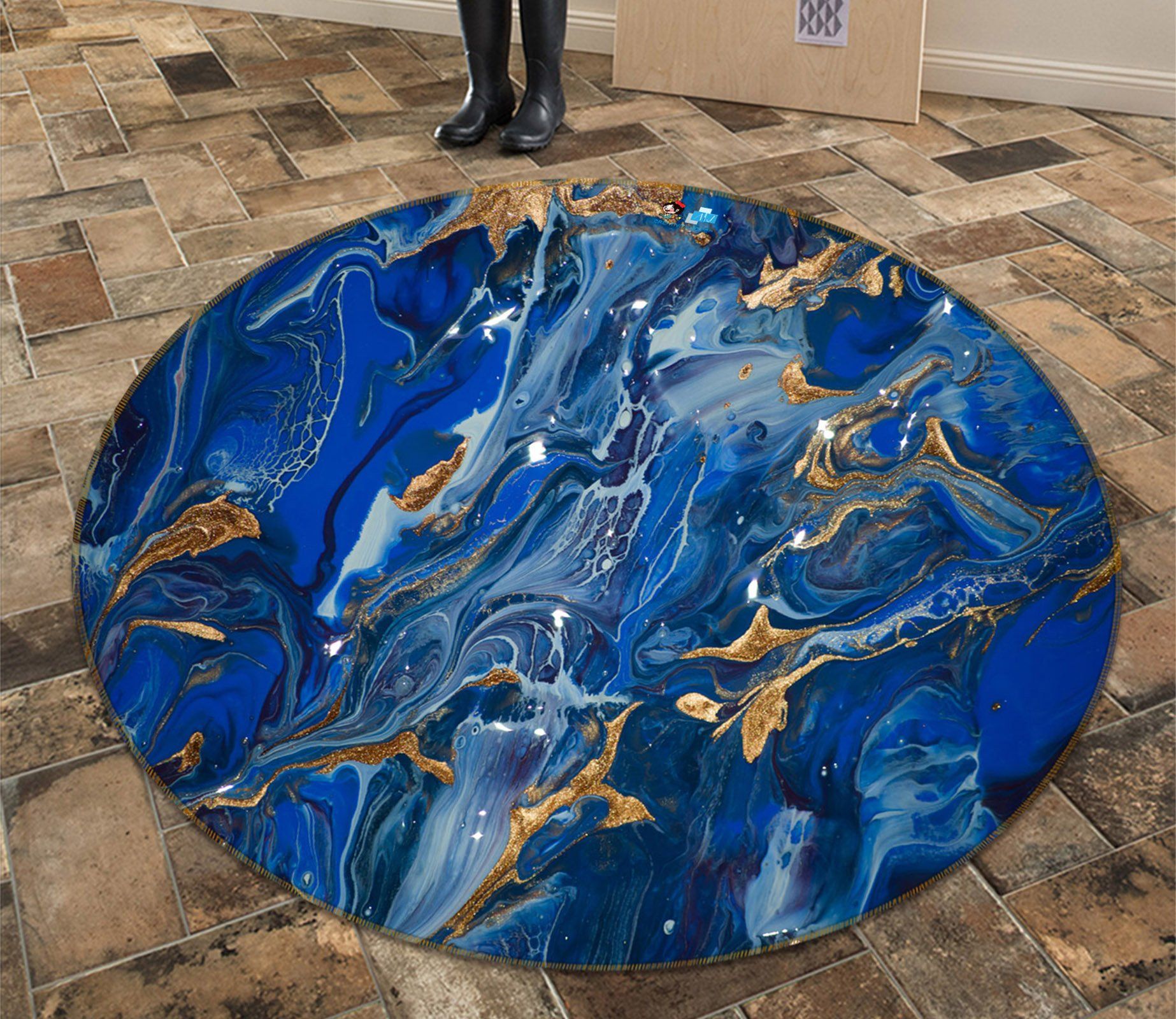 3D Blue Flowing Sand 140 Round Non Slip Rug Mat Mat AJ Creativity Home 