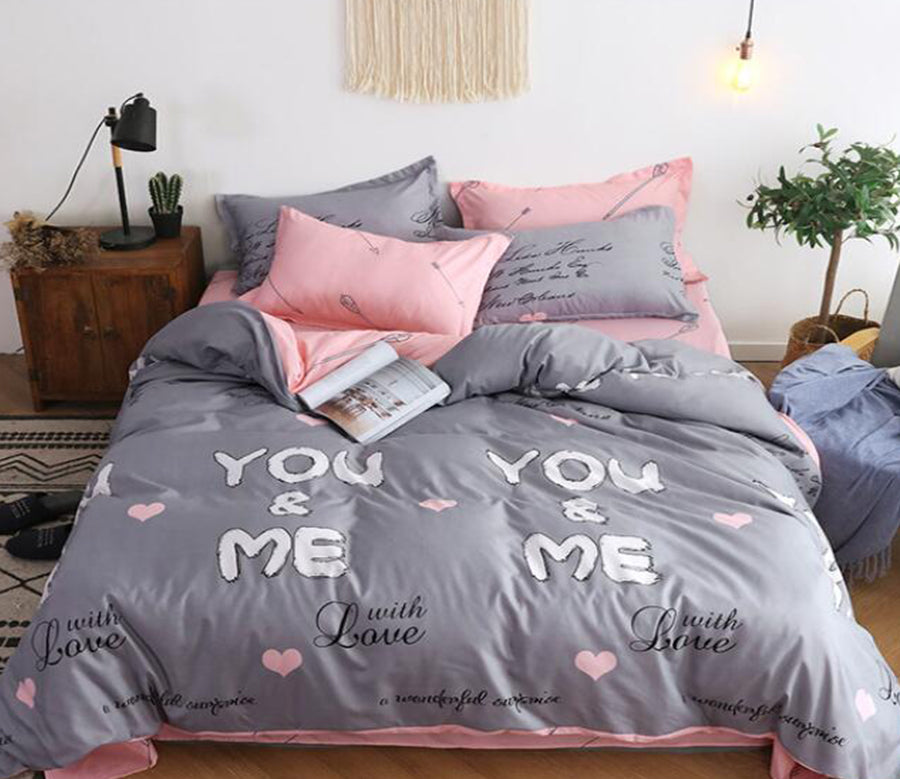 3D Grey You Me 12035 Bed Pillowcases Quilt
