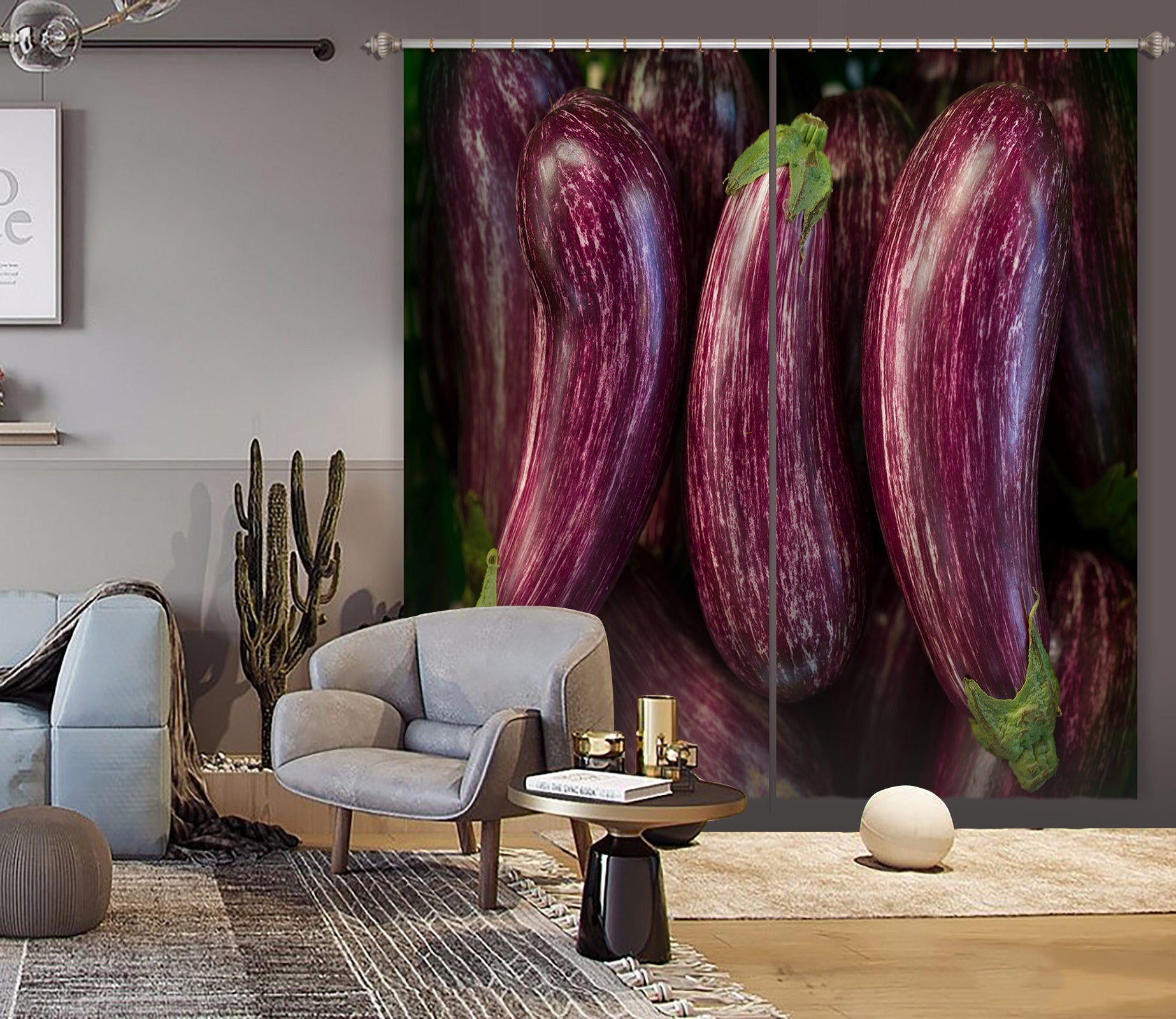 3D Vegetable Eggplant 6558 Assaf Frank Curtain Curtains Drapes