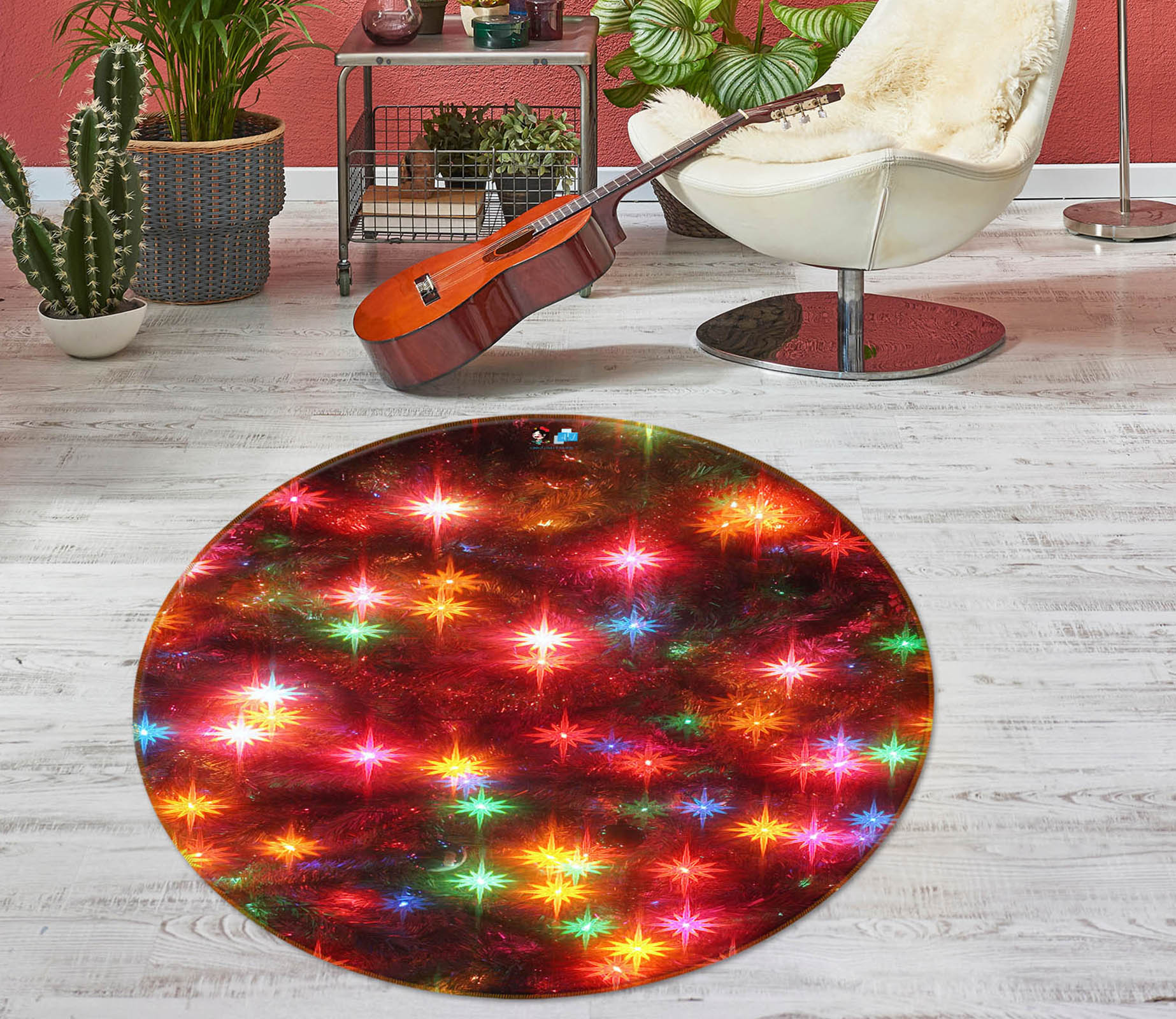3D Color Starlight 54116 Christmas Round Non Slip Rug Mat Xmas