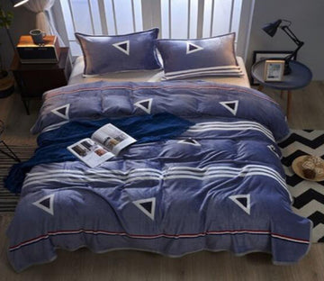 3D Navy Blue Triangle 20185 Bed Pillowcases Quilt