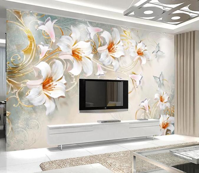 3D White Flowers 052 Wall Murals Wallpaper AJ Wallpaper 2 