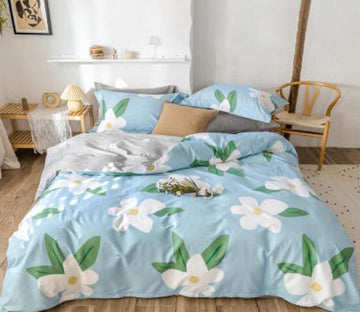 3D Light Blue Bottom Big Flower 13180 Bed Pillowcases Quilt