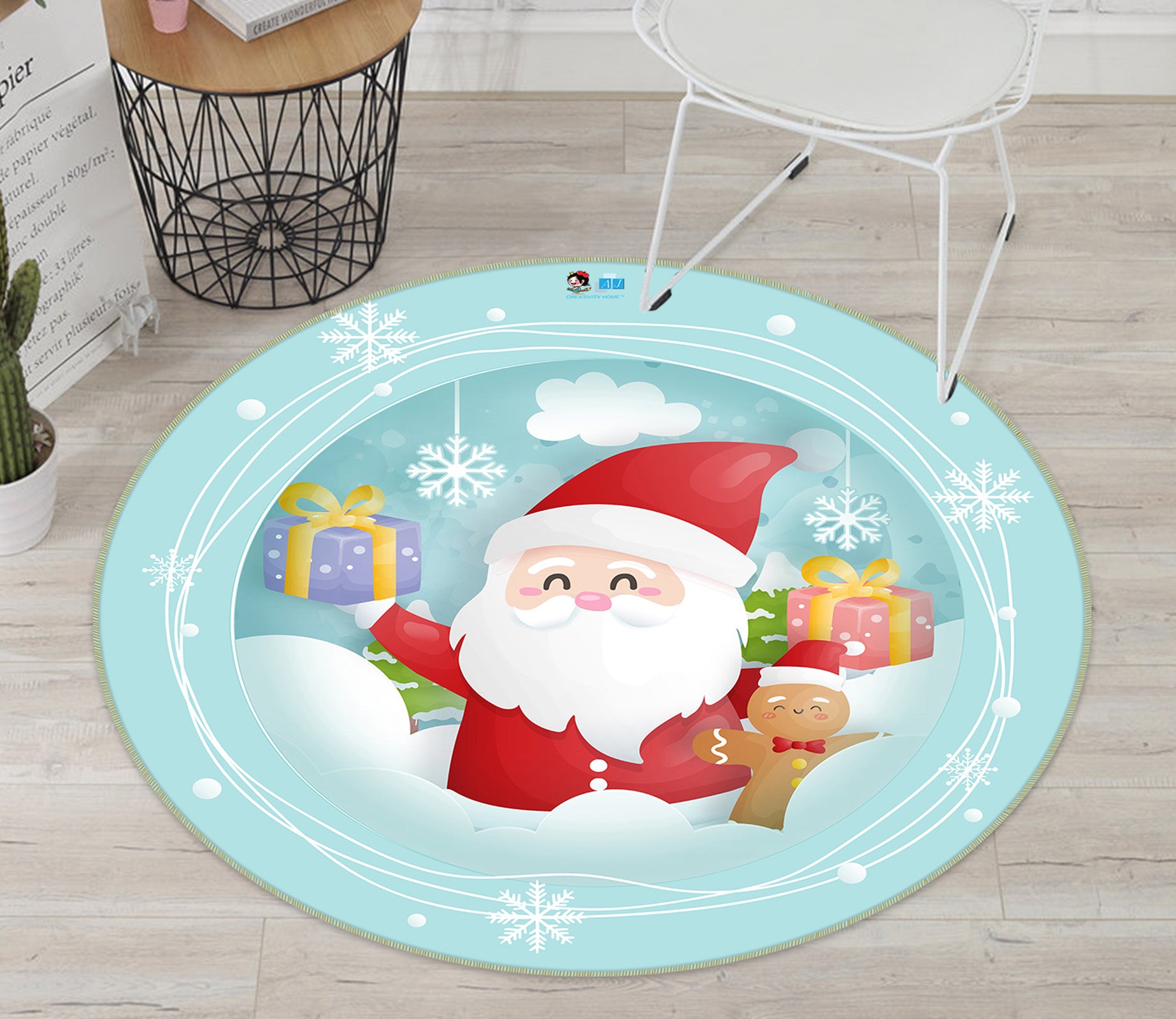 3D Santa Claus 74241 Round Non Slip Rug Mat
