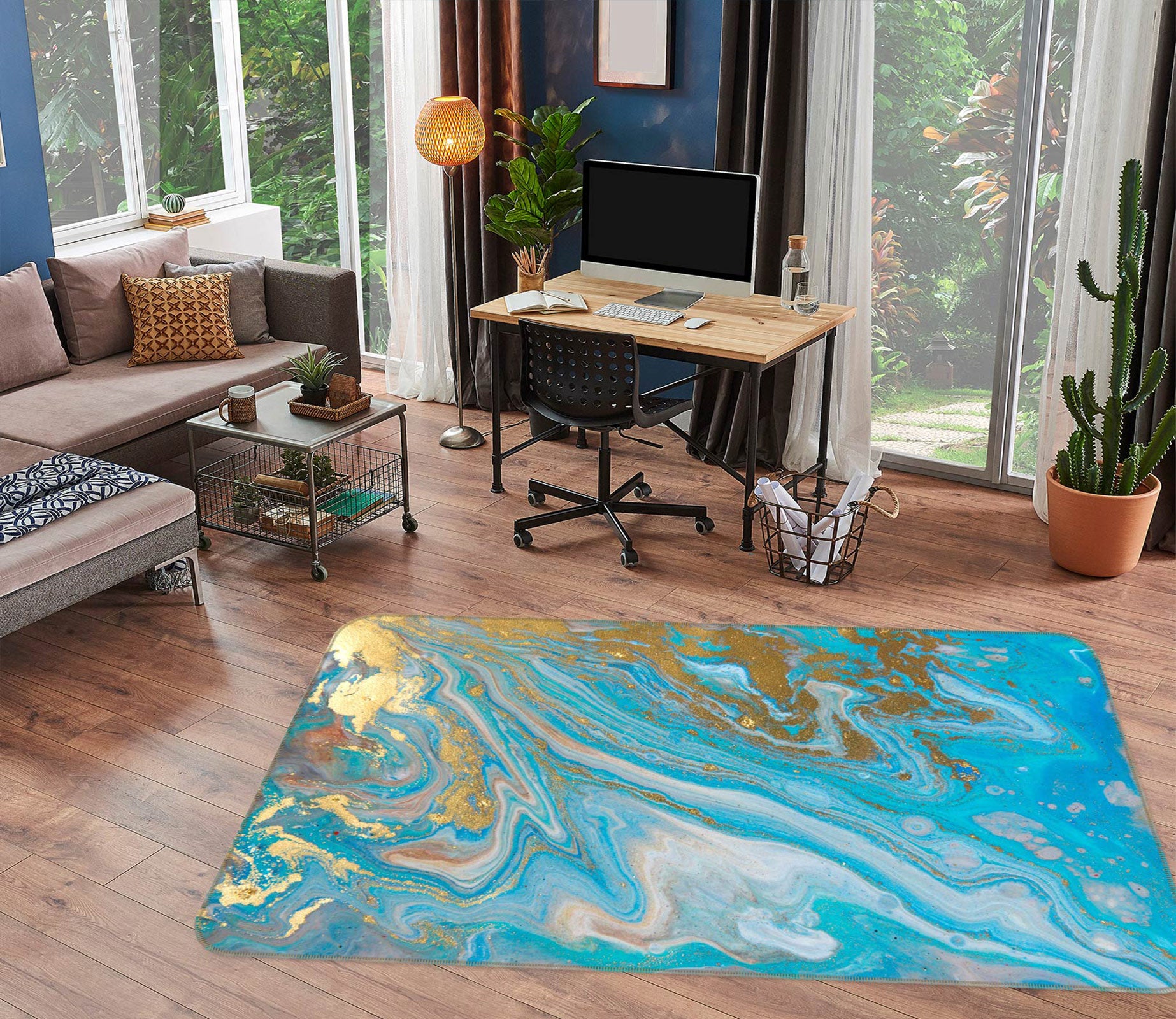 3D Blue Texture 30015 Non Slip Rug Mat