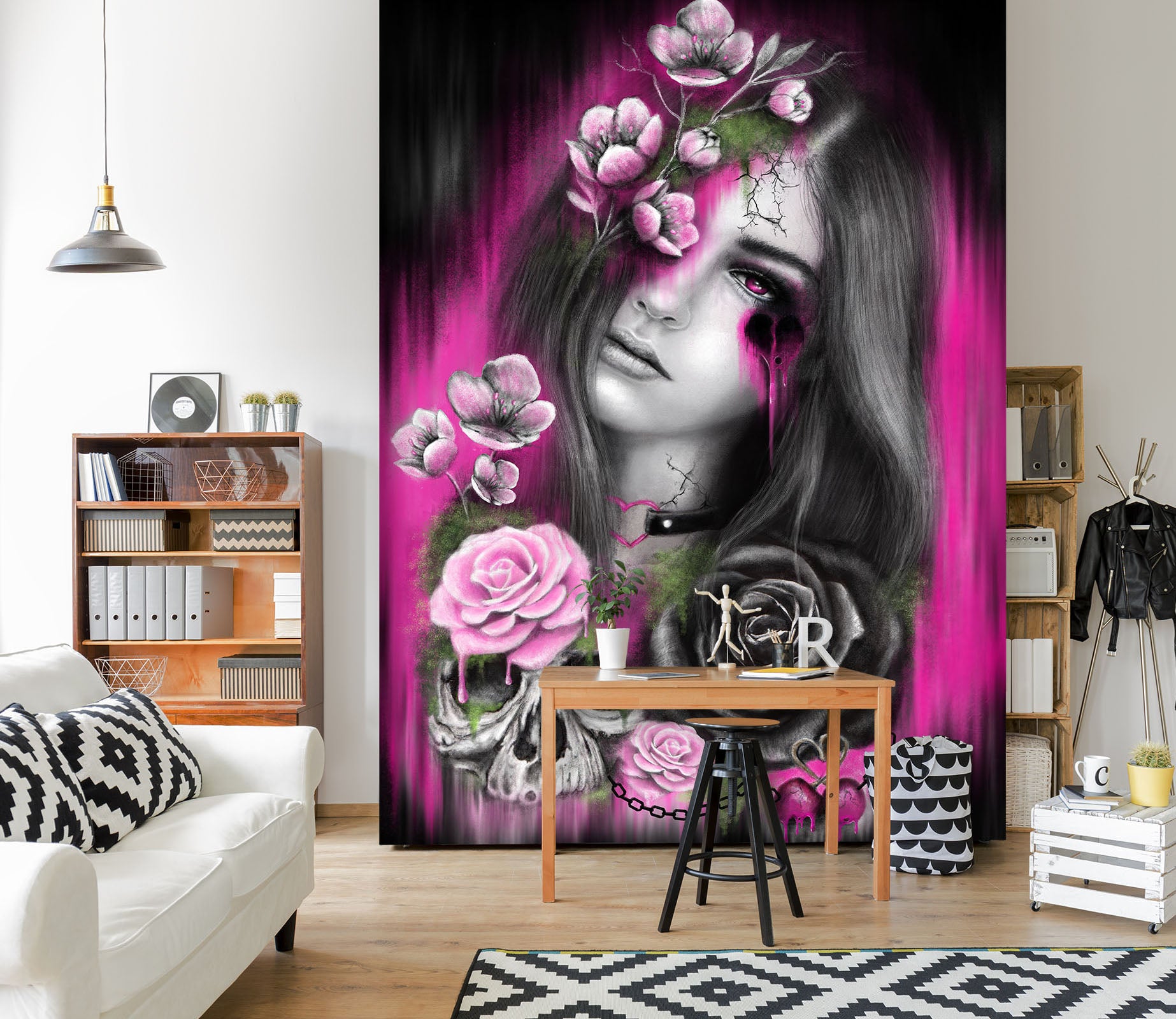 3D Pink Rose Woman 8460 Sheena Pike Wall Mural Wall Murals