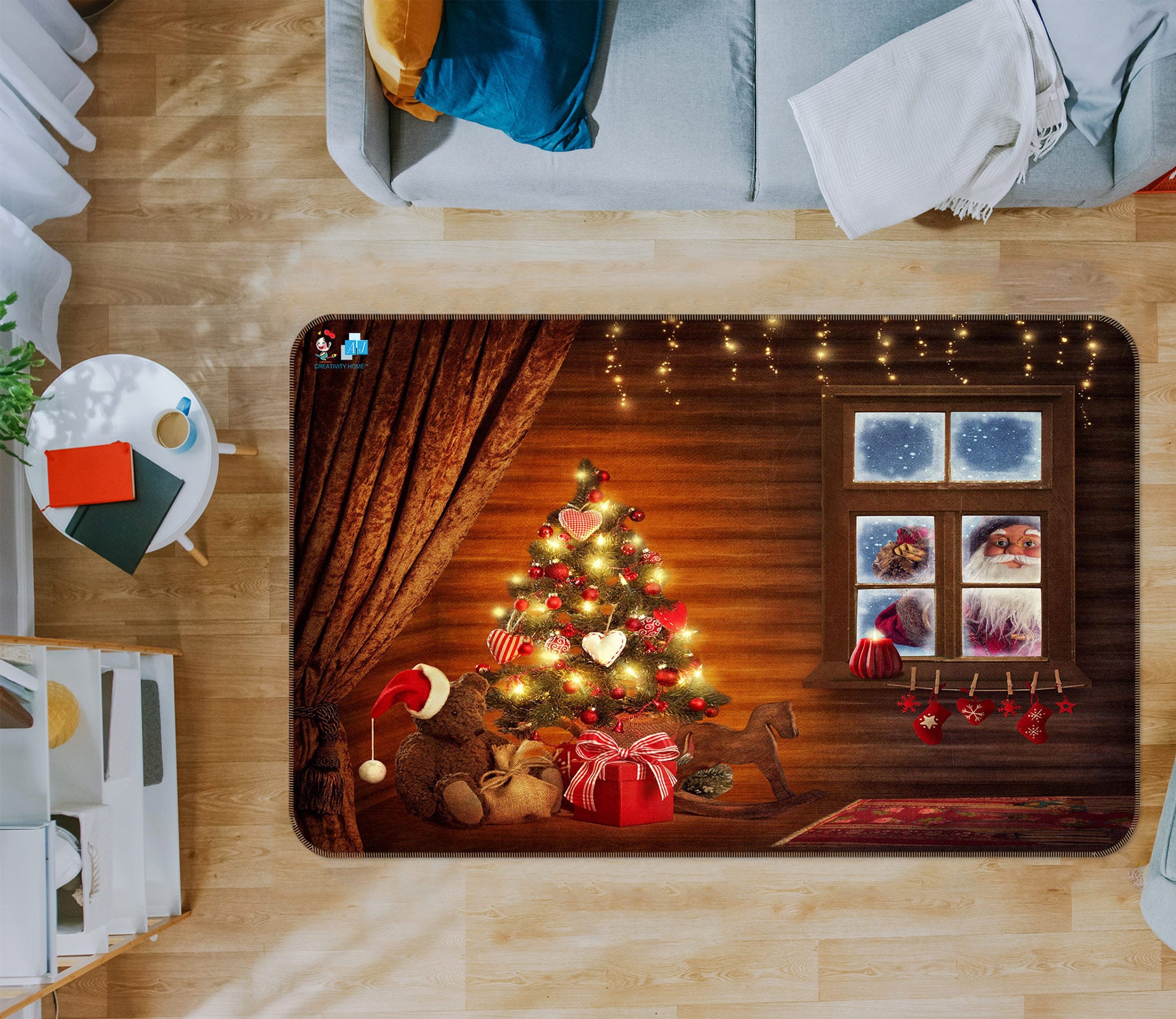 3D Tree Window Santa Claus 54214 Christmas Non Slip Rug Mat Xmas