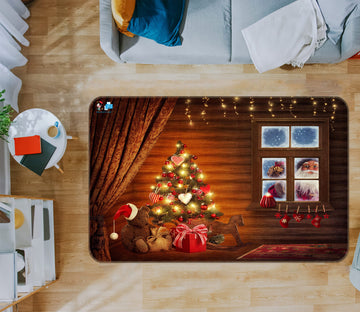 3D Tree Window Santa Claus 54214 Christmas Non Slip Rug Mat Xmas