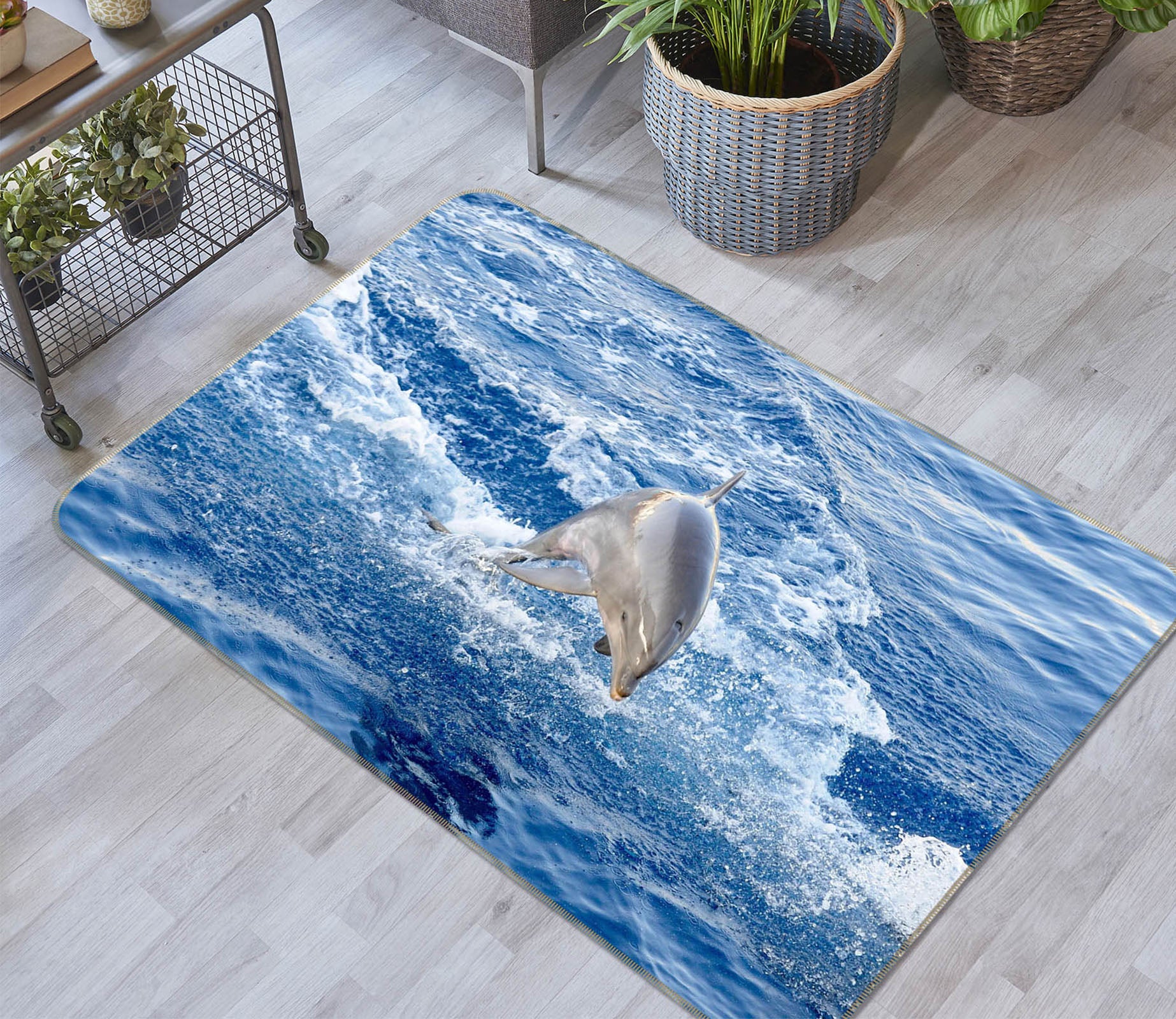 3D Waves Dolphin Jumping 65098 Non Slip Rug Mat