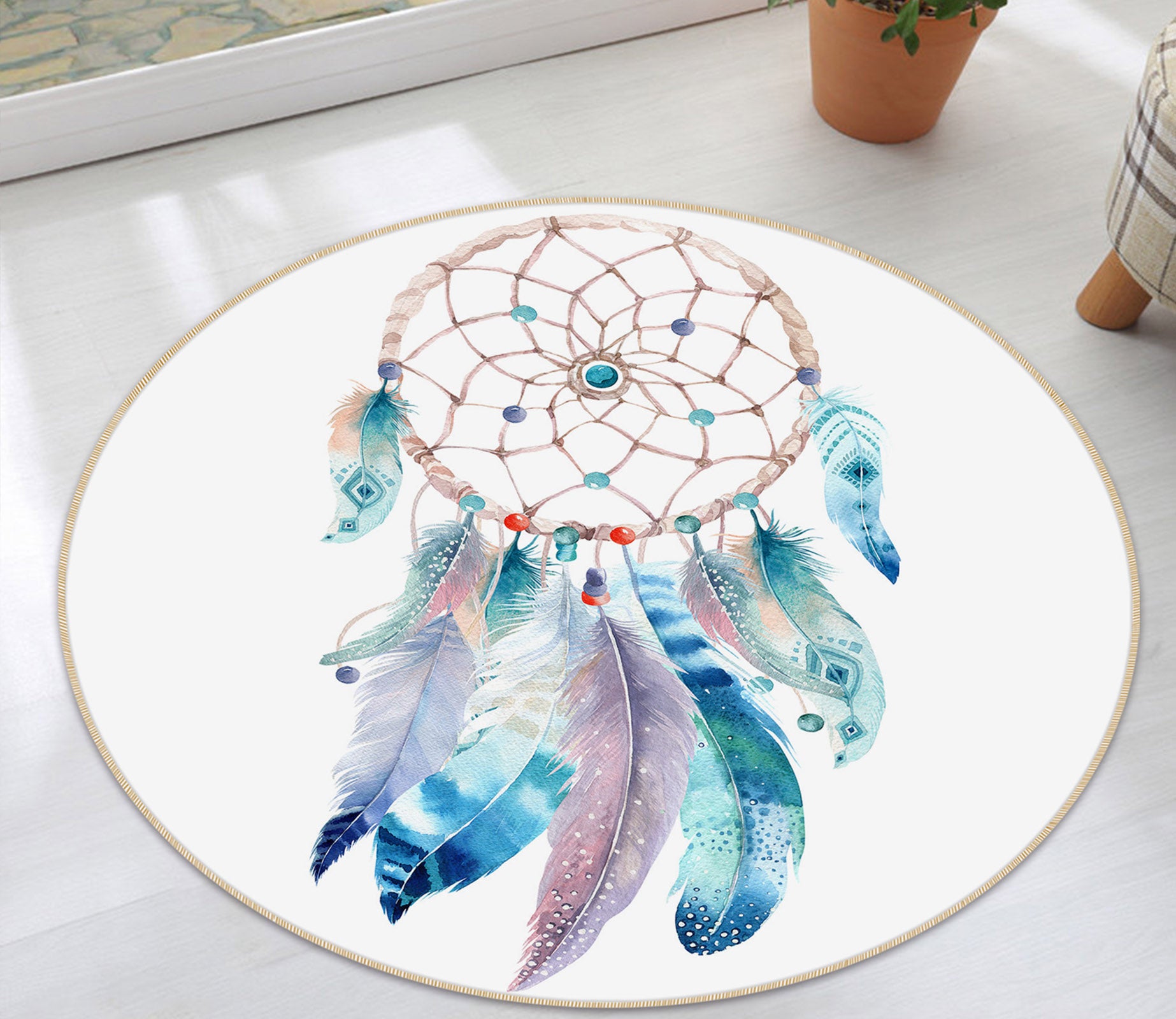 3D Dream Catcher 29058 Round Non Slip Rug Mat