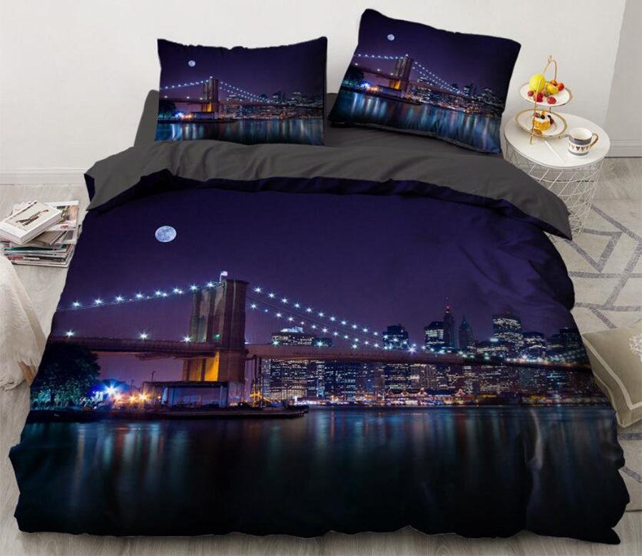 3D Night Bridge 11122 Bed Pillowcases Quilt