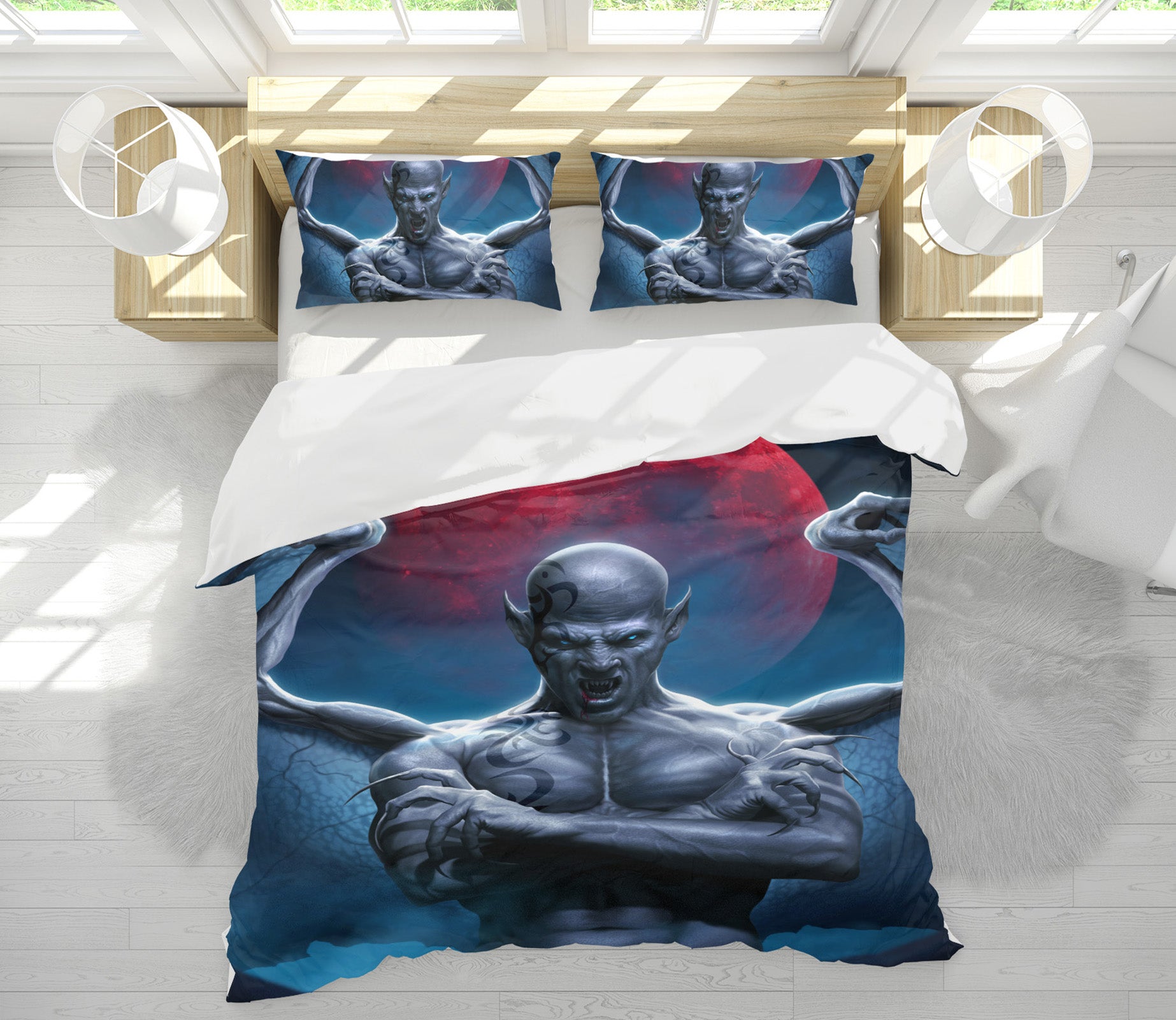 3D Red Moon Dragon Man 4066 Tom Wood Bedding Bed Pillowcases Quilt